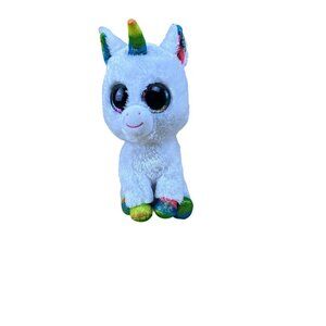Ty Beanie Boos Medium Pixy White Rainbow Unicorn Stuffed Animal Plush 9"